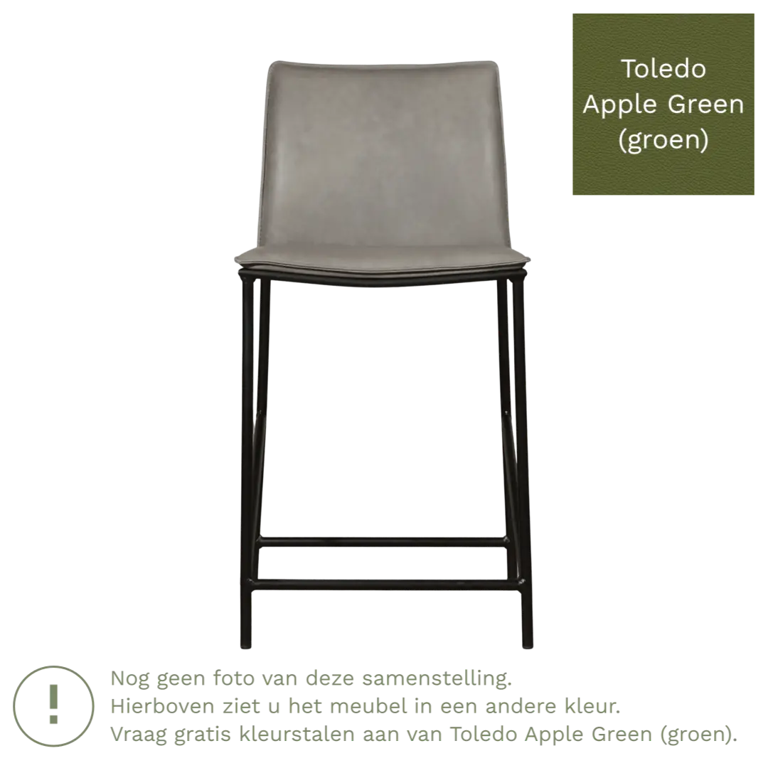 afbeelding van Leren barkruk laag Favor - Toledo Apple Green (groen) - poten staal rond zwart